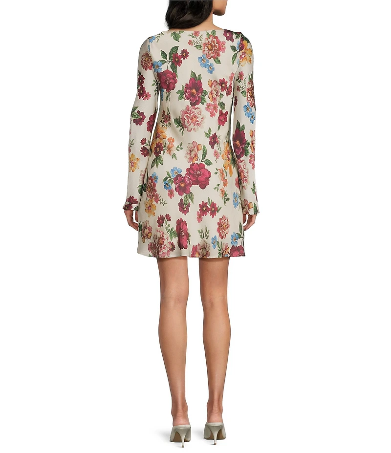GB Printed Long Sleeve Satin Mini Dress