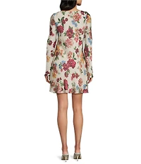 GB Printed Long Sleeve Satin Mini Dress