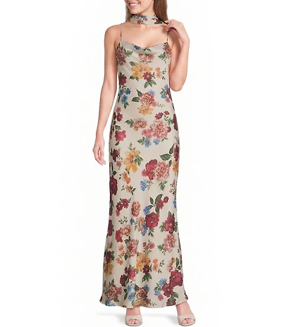 GB Printed Scarf Cowl Neck Maxi Dress