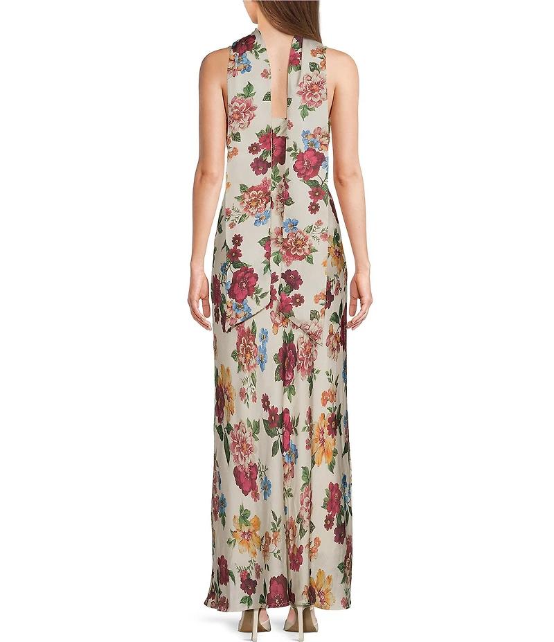 GB Printed Scarf Cowl Neck Maxi Dress