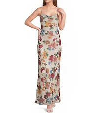 GB Printed Scarf Cowl Neck Maxi Dress
