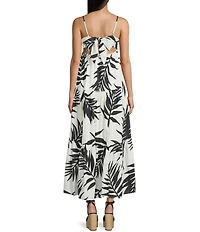 GB Leaf Print V-Neck Tie-Back Tiered Maxi Dress