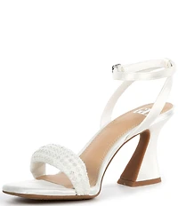GB Razl-Dazl Satin Pearl Embellished Sculptural Heel Dress Sandals