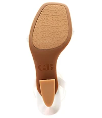 GB Razl-Dazl Satin Pearl Embellished Sculptural Heel Dress Sandals