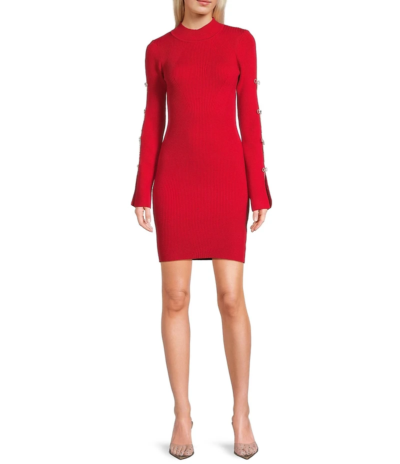 GB Rhinestone Bow Sleeve Sweater Dress