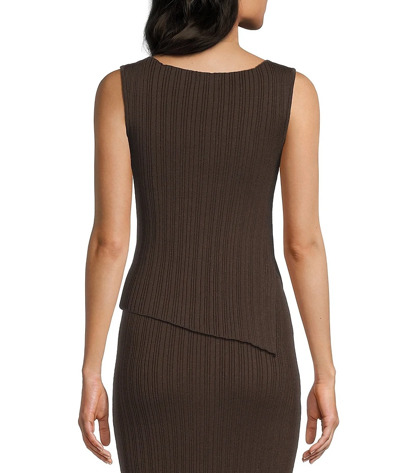 GB Ribbed Knit Asymmetrical Boat Neck Coordinating Tank