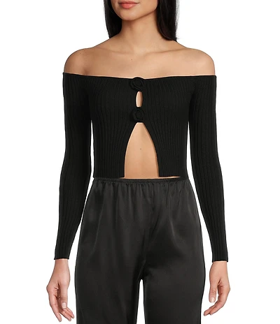GB Rosette Off-The-Shoulder Sweater Top