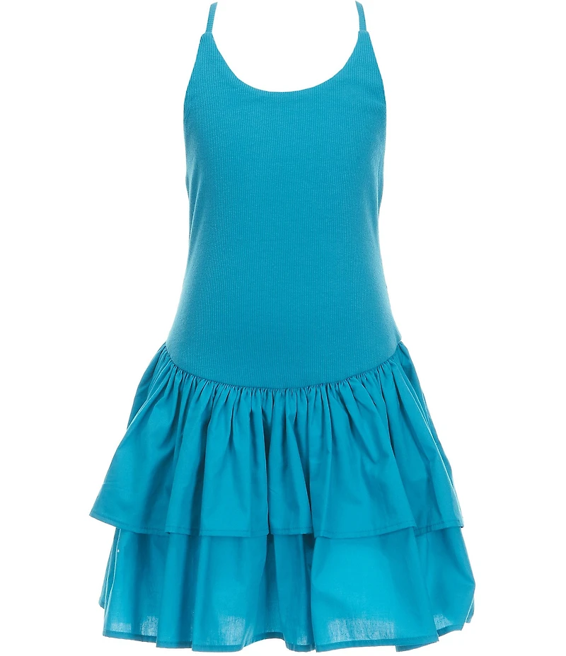 GB Big Girls Ruffle Square Neck Sleeveless Drop Waist Mini Dress