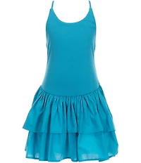 GB Big Girls Ruffle Square Neck Sleeveless Drop Waist Mini Dress