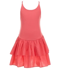 GB Big Girls Ruffle Square Neck Sleeveless Drop Waist Mini Dress