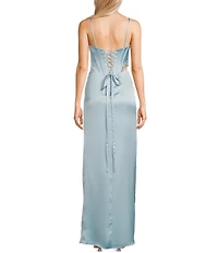 GB Satin Cutout Bejeweled Dress