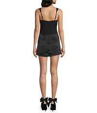 GB Satin Sweetheart Neck Corseted Drape Skirt Mini Dress