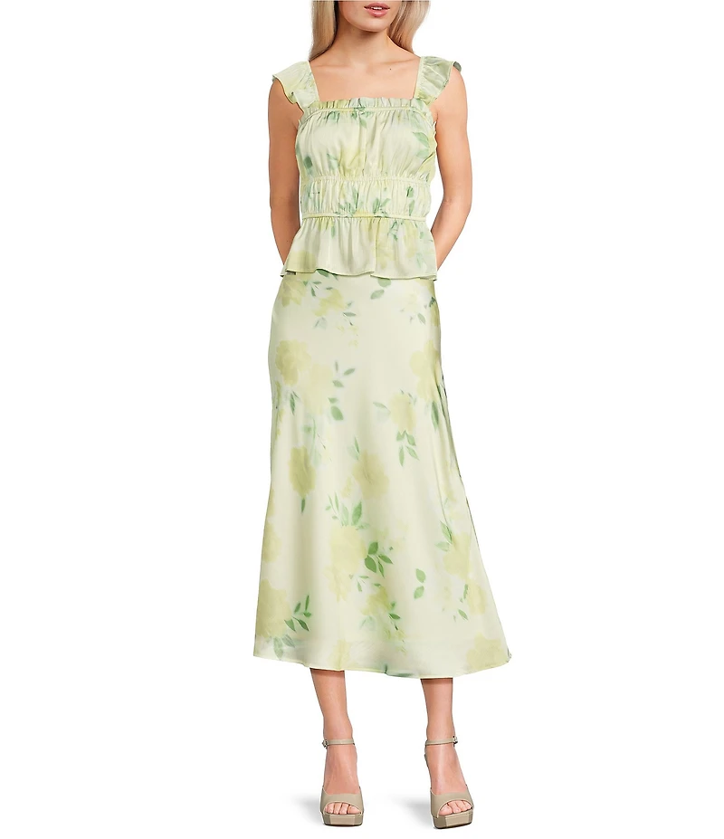 GB Satin Floral Print Coordinating Maxi Skirt
