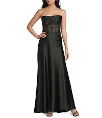 GB Satin Lace Corset Drape Full Length Prom Dress