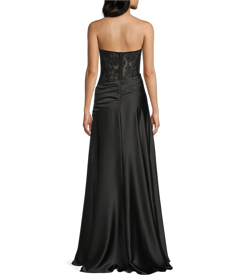 GB Satin Lace Corset Drape Full Length Prom Dress