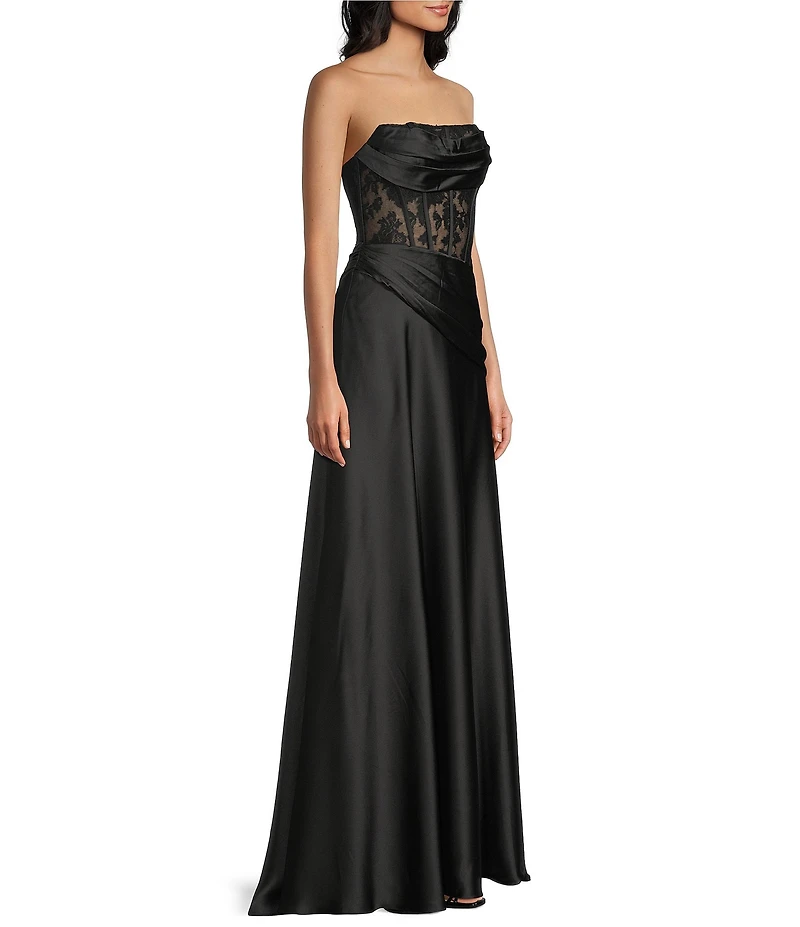 GB Satin Lace Corset Drape Full Length Prom Dress
