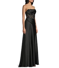 GB Satin Lace Corset Drape Full Length Prom Dress