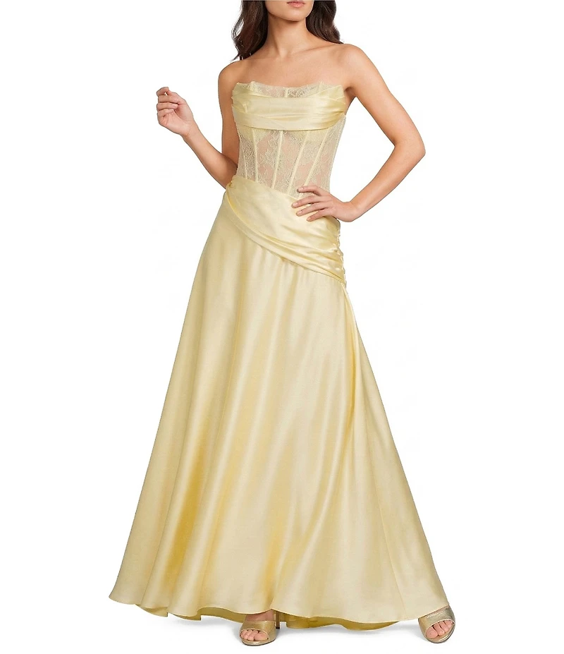 GB Satin Lace Corset Drape Full Length Prom Dress
