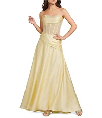 GB Satin Lace Corset Drape Full Length Prom Dress