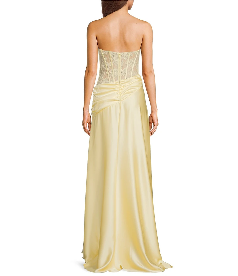 GB Satin Lace Corset Drape Full Length Prom Dress