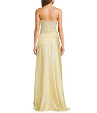 GB Satin Lace Corset Drape Full Length Prom Dress