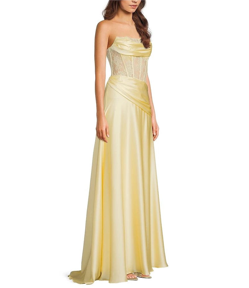 GB Satin Lace Corset Drape Full Length Prom Dress