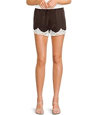 GB Satin Tie Front Lace Trim Shorts