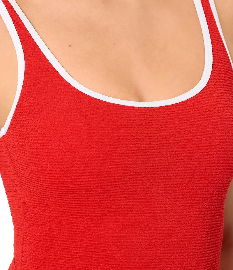 GB Scrunchie Textured Contrast Trim Classic Tank One Piece Swimsuit