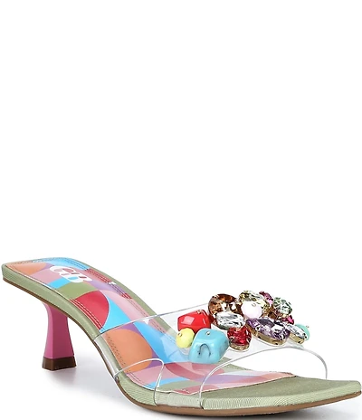 GB Sea-Glass Rainbow Jewel and Stone Embellished Clear Dress Sandals