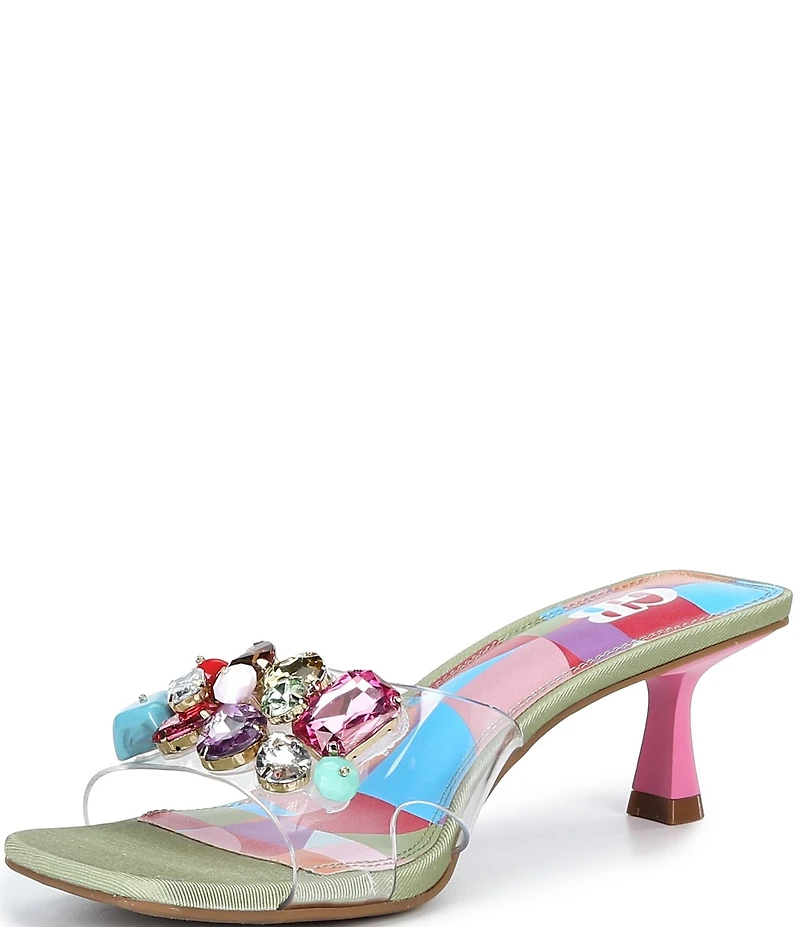 GB Sea-Glass Rainbow Jewel and Stone Embellished Clear Dress Sandals