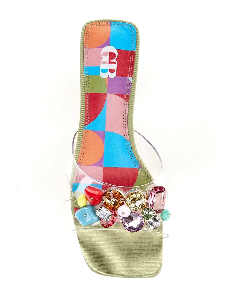 GB Sea-Glass Rainbow Jewel and Stone Embellished Clear Dress Sandals
