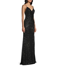 GB Sequin V-Neck Sleeveless Long Dress