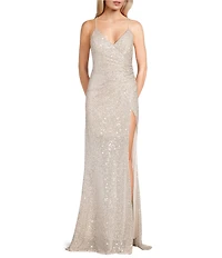 GB Sequin V-Neck Sleeveless Long Dress