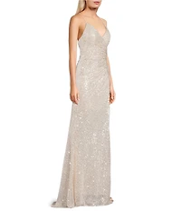 GB Sequin V-Neck Sleeveless Long Dress