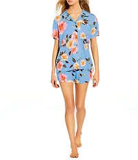 GB Short Large Floral Print Swimsuit Cover-Up