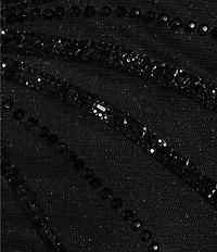 GB Sleeveless Scoop Neck Illusion Back Slit Hem Beaded Glitter Long Dress