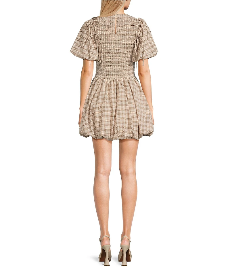 GB Smocked Plaid Drop Waist Bubble Hem Dress