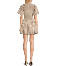 GB Smocked Plaid Drop Waist Bubble Hem Dress