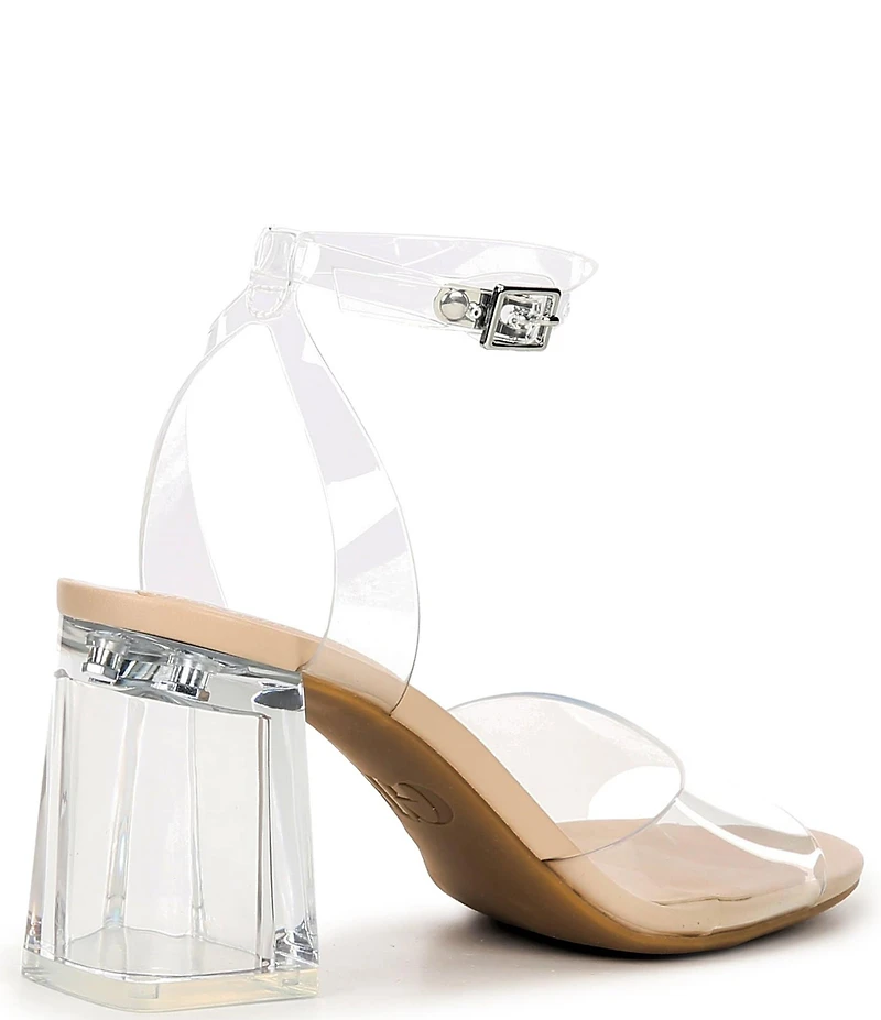 GB So-Pretty Clear Ankle Strap Block Heel Sandals