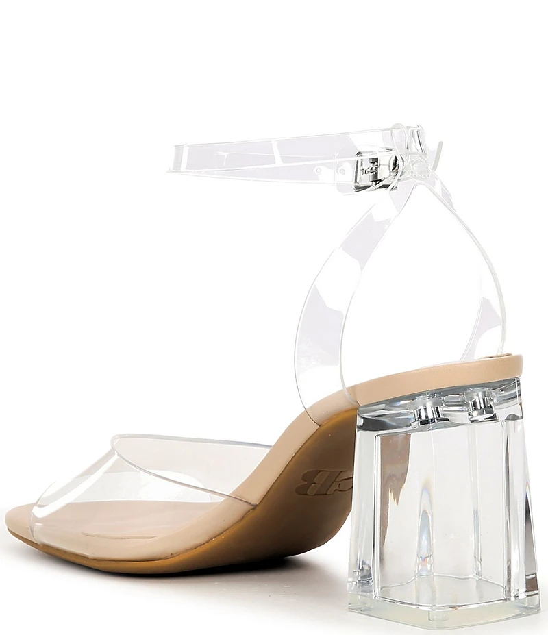 GB So-Pretty Clear Ankle Strap Block Heel Sandals
