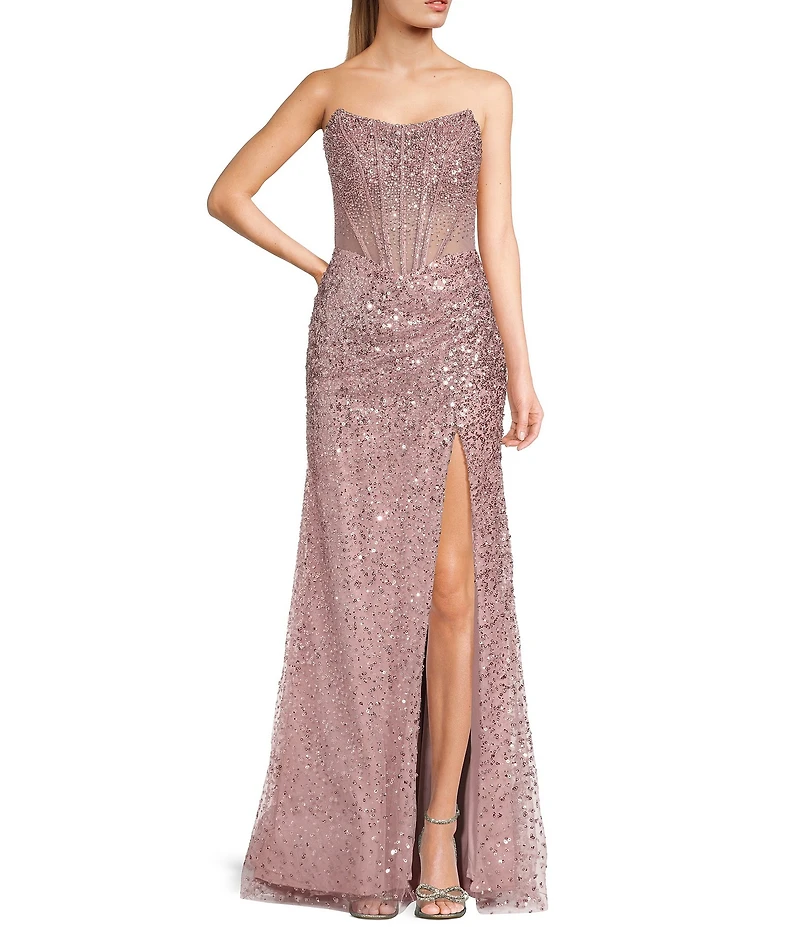 GB Social Allover Sequin Beaded Corset Dress