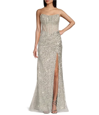 GB Social Allover Sequin Beaded Corset Dress