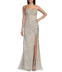 GB Social Allover Sequin Beaded Corset Dress