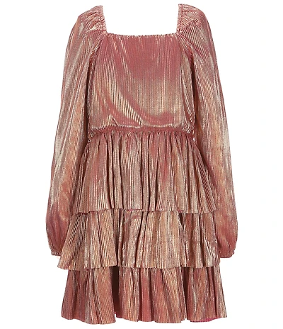 GB Social Big Girls Long Sleeve Metallic Lurex Dress