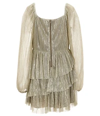 GB Social Big Girls Long Sleeve Pleated Metallic Lurex Dress