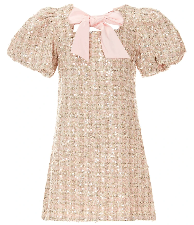 GB Social Big Girls Sequined Tweed Bow Neck Dress