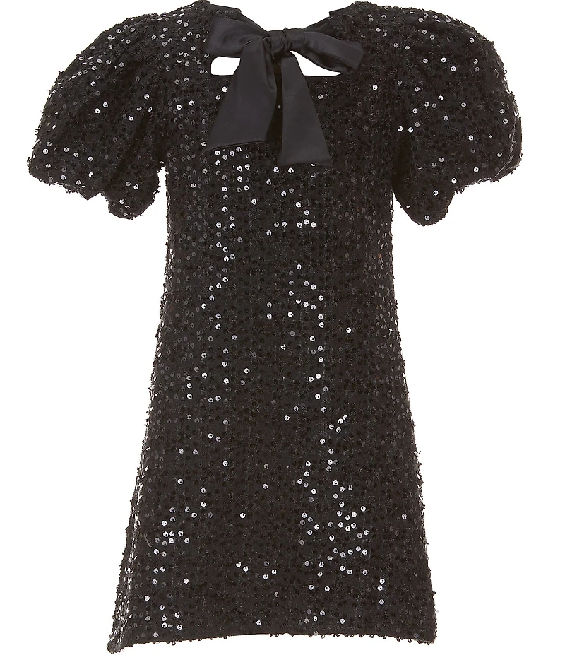 GB Social Big Girls Sequined Tweed Bow Neck Dress