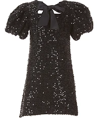 GB Social Big Girls Sequined Tweed Bow Neck Dress
