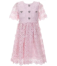 GB Social Big Girls Short Sleeve Floral Lace Dress