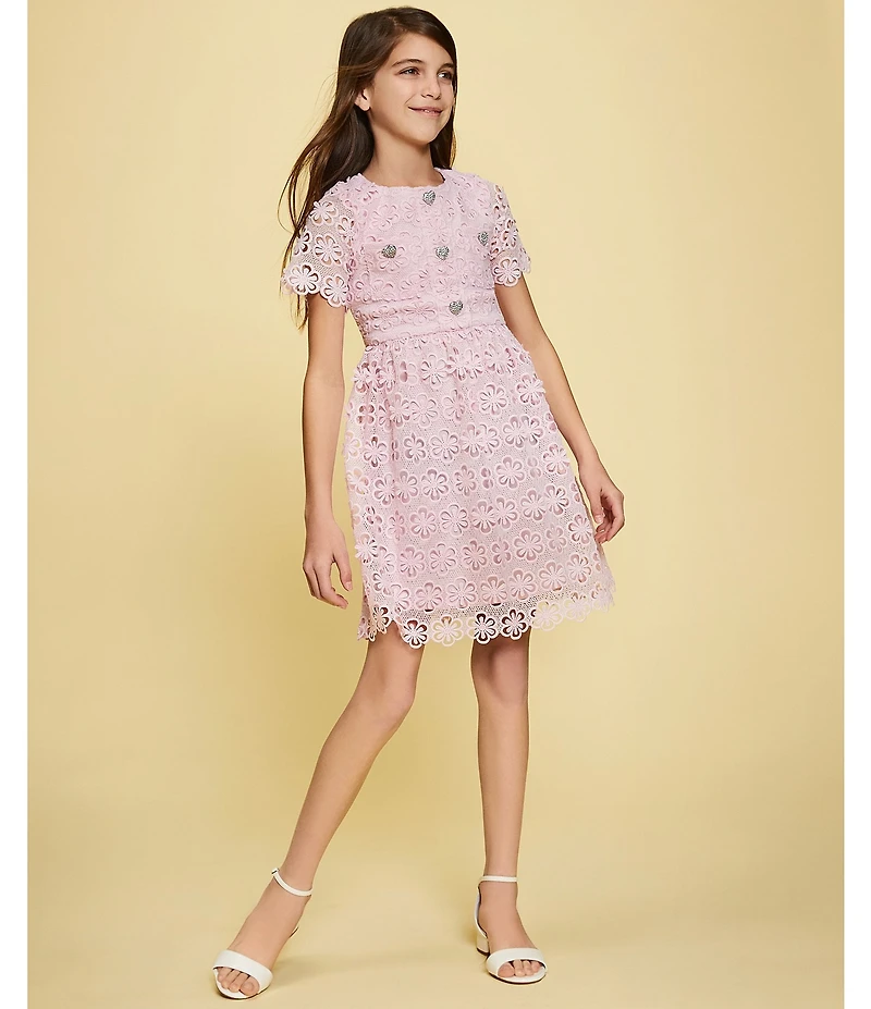 GB Social Big Girls Short Sleeve Floral Lace Dress